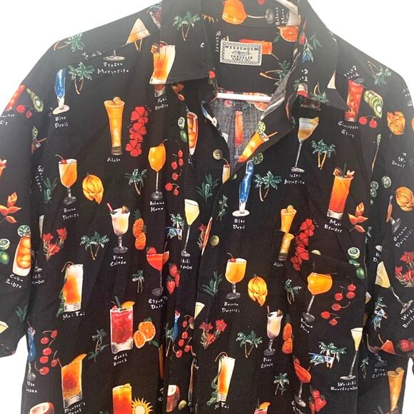 Vintage Weekender Traveler Hawaiian Shirt Large Black Cocktails USA Fun Mens - Picture 3 of 6